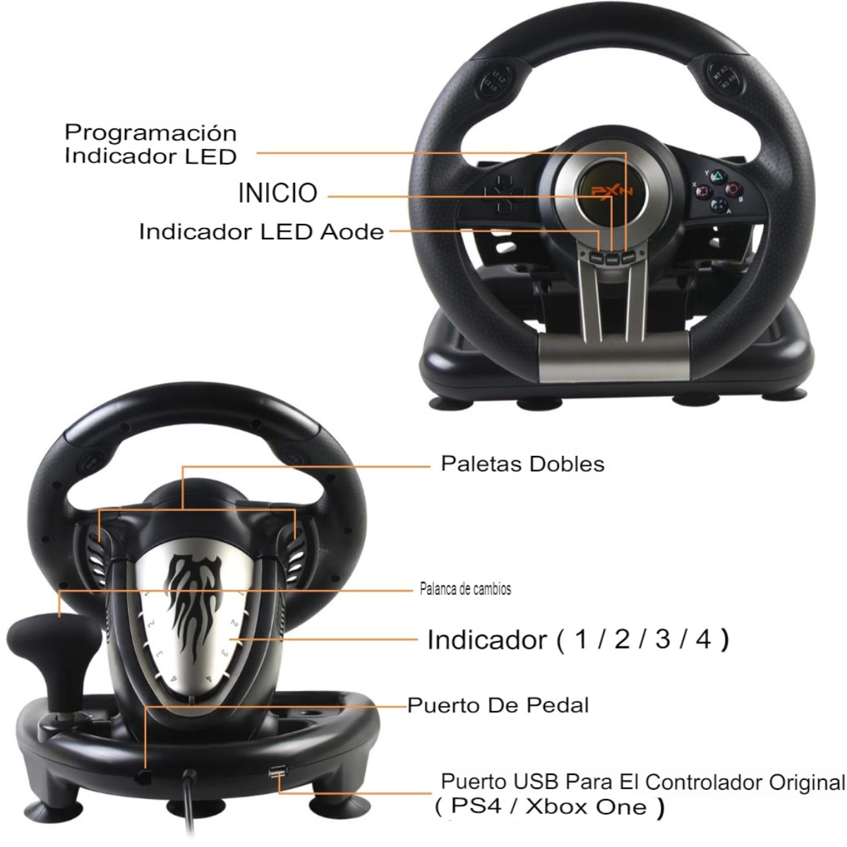 Volante Gamer Pedales + Palanca PXN - Imagen 2