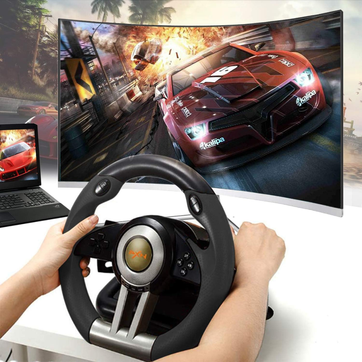 Volante Gamer Pedales + Palanca PXN - Imagen 4